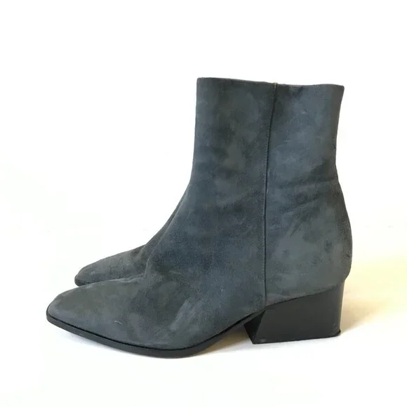 Marion Parke Pauline Boots Ankle Booties Womens 37.5 7.5 Smoke Blue Suede Shoes